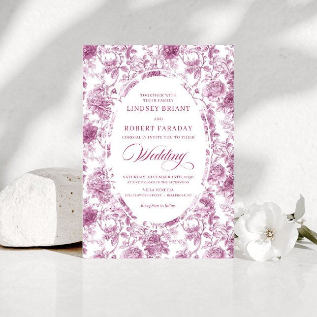 Romantiska dammiga rosa Toile de Jouy bröllopsinbj Inbjudningar (Romantic Dusty Pink Toile de Jouy Wedding Invitation)