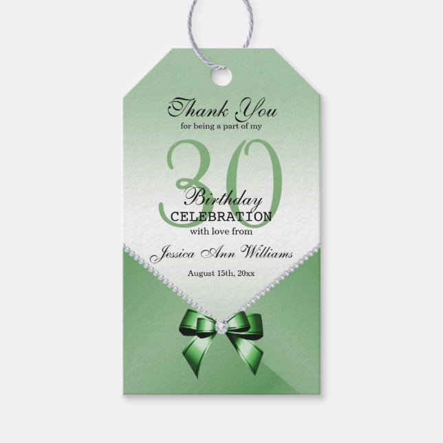 Romantiska diamanter och Emerald Bow 30års födelse Presentetikett (Framsidan)