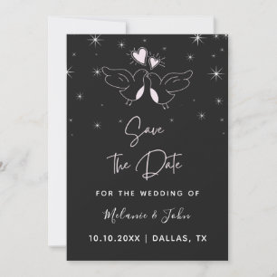 Romantiska Doves Bird Elegant Sparkly Black Modern Spara Datumet