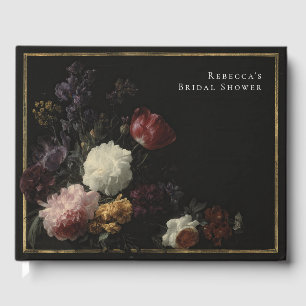 Romantiska Drömska Svarta Gotiska Blommor Bröllops Gästböcker