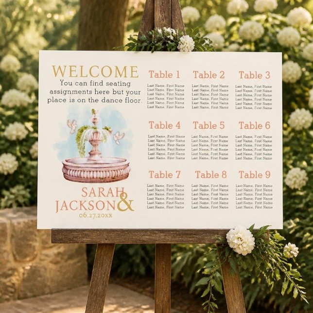 Romantiska duvor korallbröllop placeringskarta poster (Skapare uppladdad)