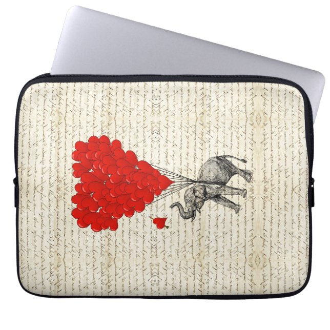 Romantiska elefant- & hjärtaballonger laptop sleeve (Framsidan)
