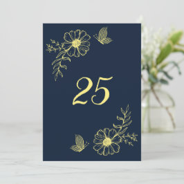 Romantiska elegant guld-bordsnumret för blomsterfl inbjudningar