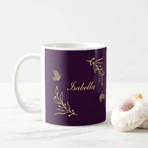Romantiska eleganta gula blommor lila kaffemugg