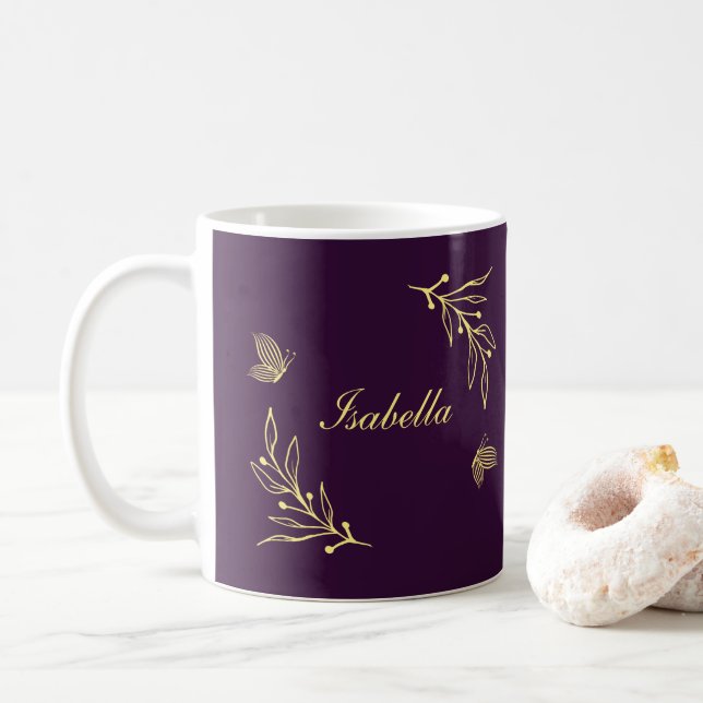 Romantiska eleganta gula blommor lila  kaffemugg (Med munk)