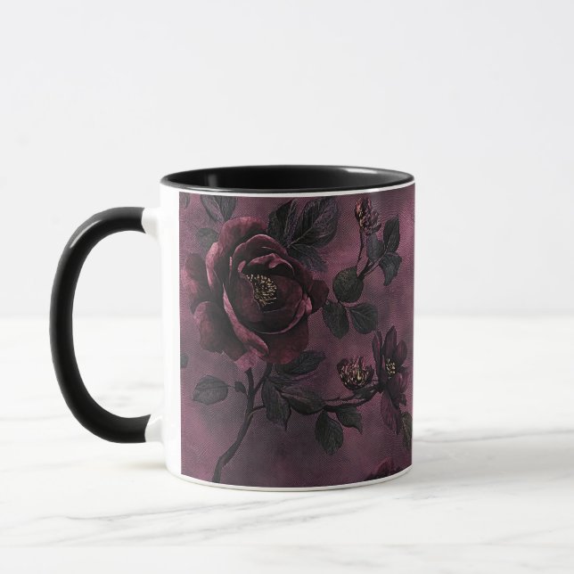 Romantiska Eleganta rosor & Mörk Vintage Mugg (Vänster)