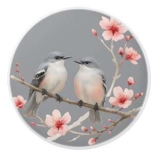 Romantiska fåglar på Cherry Blommar Gren Watercolo Knopp