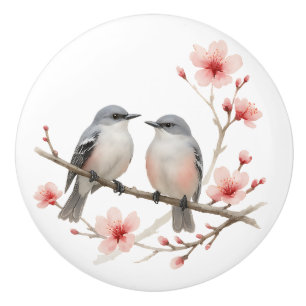 Romantiska fåglar på Cherry Blommar Gren Watercolo Knopp