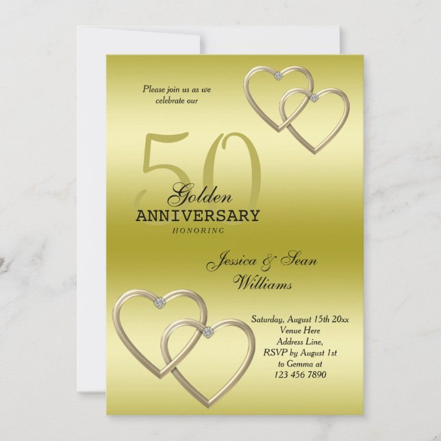Romantiska femtioårsjubileet Guld Bröllop Inbjudningar (Framsida)