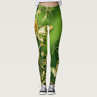 Romantiska fjärilar och vinbalar leggings