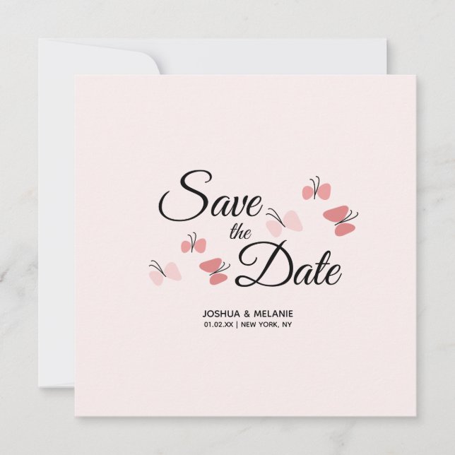 Romantiska fjärilar rosa Save the Dates (Framsida)