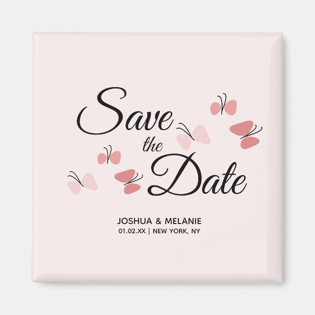 Romantiska fjärilar rosa Save the Dates    Magnet (Framsidan)