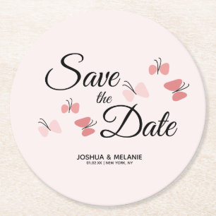 Romantiska fjärilar rosa Save the Dates Underlägg Papper Rund