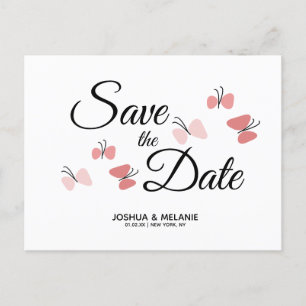 Romantiska fjärilar rosa Save the Dates  Vykort