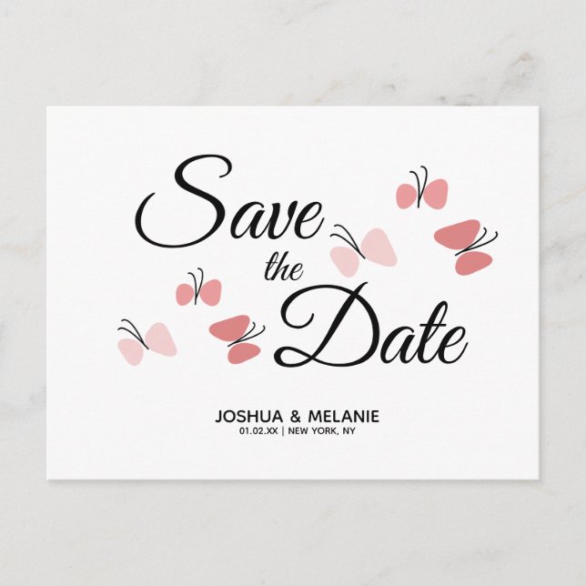 Romantiska fjärilar rosa Save the Dates  Vykort (Framsida)