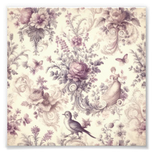 Romantiska franska rosor fåglar decoupage fototryck