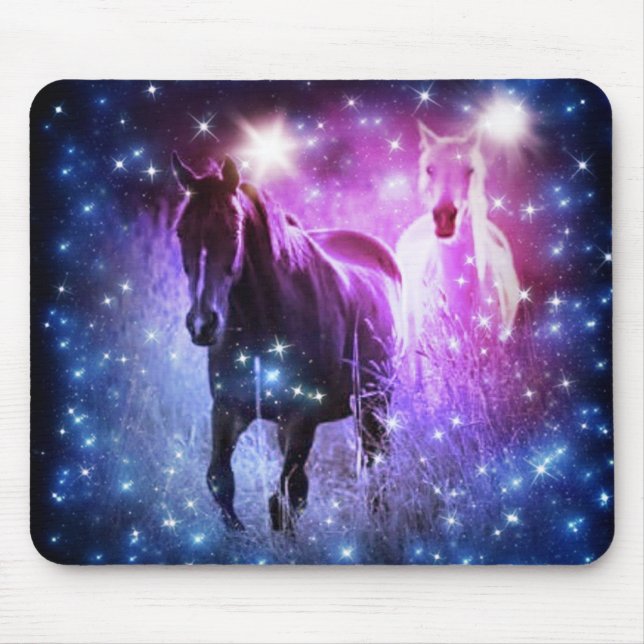 Romantiska Galaxy Blue lila stars Galloping Horses Musmatta (Framsidan)