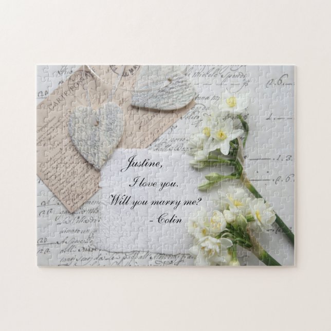 Romantiska gamla skript, hjärtan, blommor frieri pussel (Horisontell)