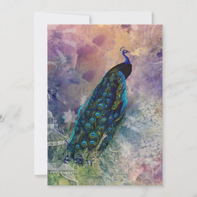 Romantiska Gazebo Peacock och Watercolor Inbjudningar (Framsida)