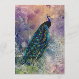 Romantiska Gazebo Peacock och Watercolor Inbjudningar
