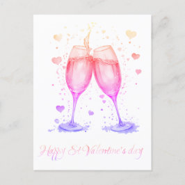 Romantiska glasögon Vin Valentine Helg Vykort