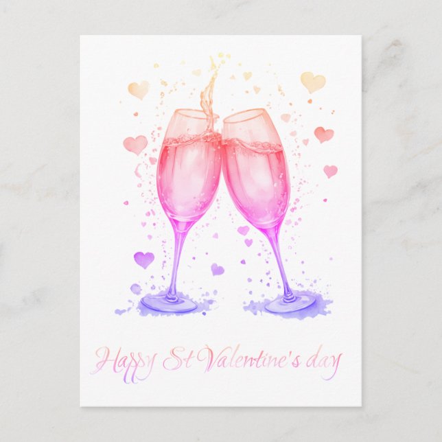 Romantiska glasögon Vin Valentine Helg Vykort (Framsida)