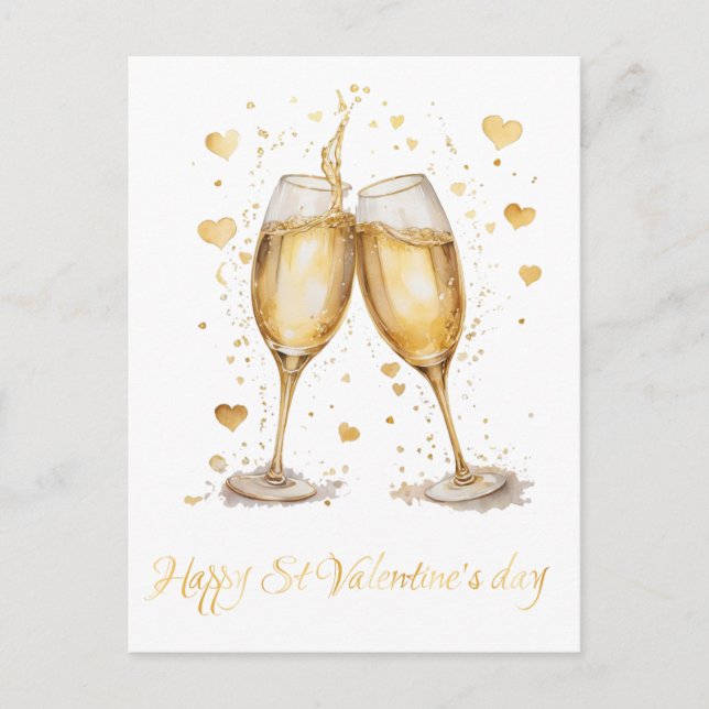 Romantiska glasögon Vin Valentine Helg Vykort (Framsida)