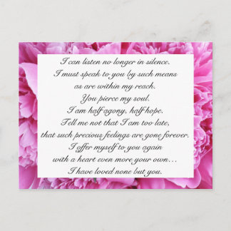 Romantiska godisrosa blomstermotiv Jane Austen-kär Vykort