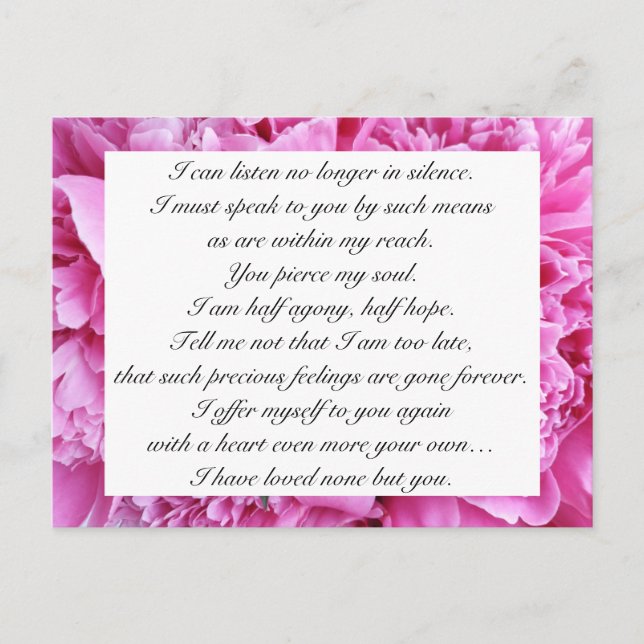 Romantiska godisrosa blomstermotiv Jane Austen-kär Vykort (Framsida)