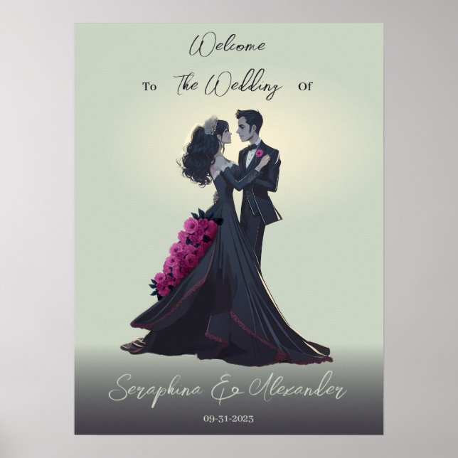 Romantiska gotiska älskare Elegant bröllop välkomm Poster (Framsidan)
