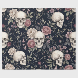 Romantiska gotiska kranier & vintage rosor mörkt b presentpapper
