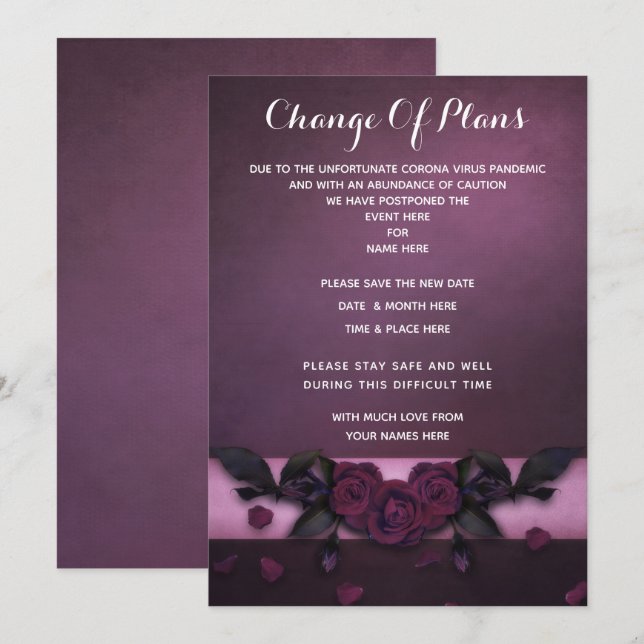 Romantiska gotiska rosor & kronblad Ändring Av Pla Inbjudningar (Fram/baksida)