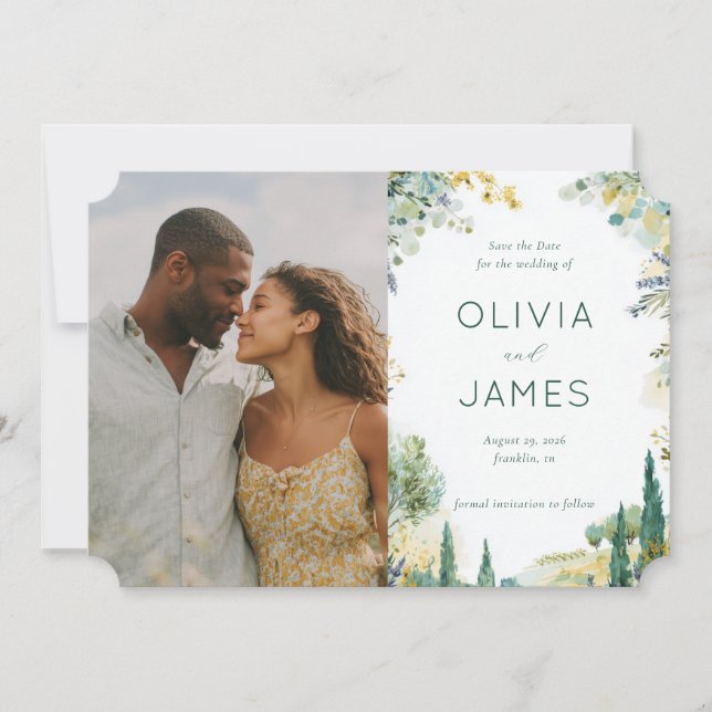 Romantiska Gröna Blommiga Foto Spara Datumet (Framsida)