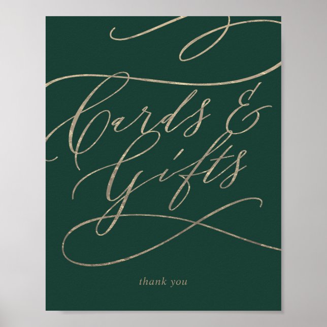 Romantiska Gröna Kalligrafi Kort och Present Skylt (Framsidan)