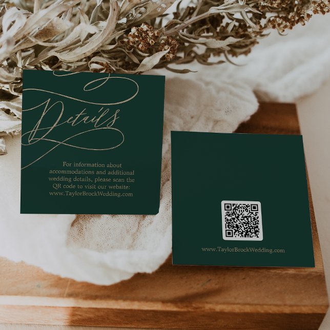 Romantiska gröna kalligrafi QR-kod Bröllopsdetalje Tilläggskort (Skapare uppladdad)