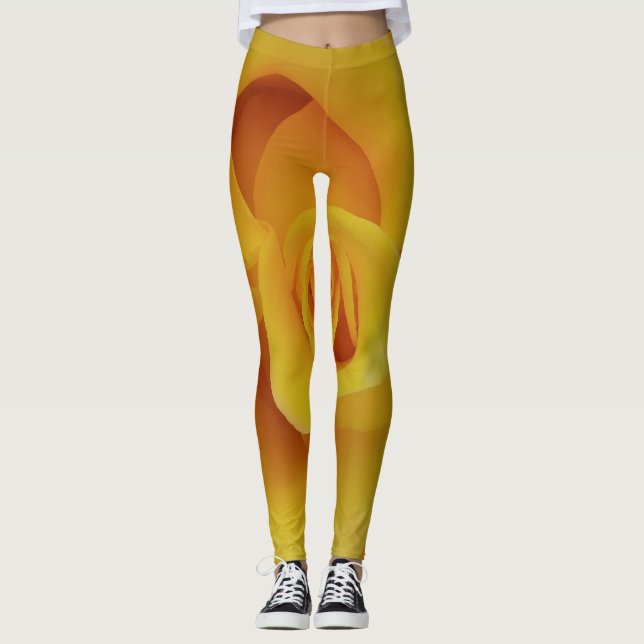 Romantiska gula rosenblad leggings (Framsida)