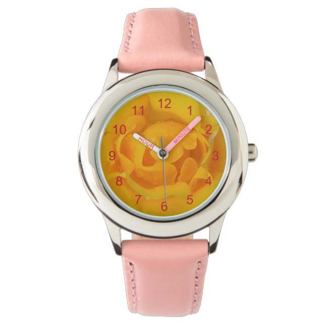 Romantiska gula rosenvattendroppar armbandsur (Framsida)