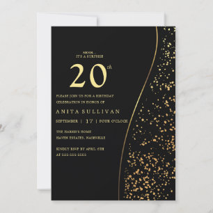 Romantiska Guld Glitter 220:e svarta födelsedag Inbjudningar