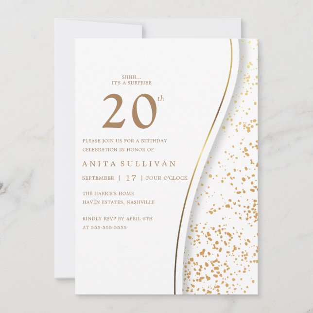 Romantiska Guld Glitter 220:e vita födelsedagen Inbjudningar (Framsida)