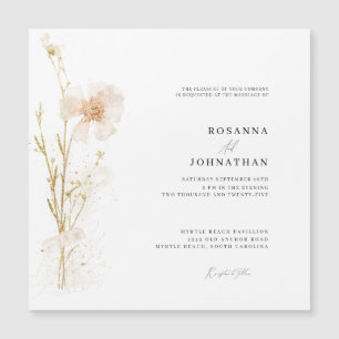 Romantiska guld- och rosafärgade pressade blommor magnetisk inbjudningskort