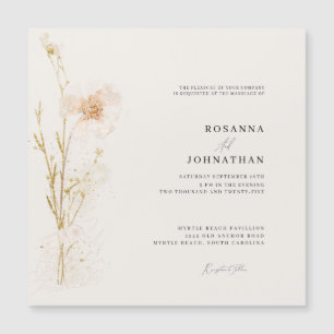 Romantiska Guld och  tryckta blommor Bröllop Magnetisk Inbjudningskort