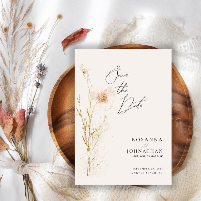 Romantiska Guld och  tryckta blommor Spara Datumet (Skapare uppladdad)