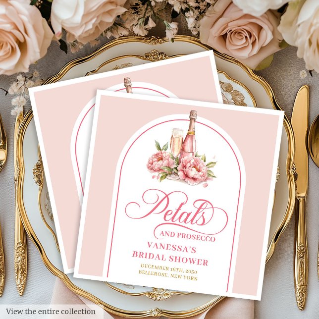 Romantiska guldram Petals and Prosecco servetter (Romantic Gold Frame Petals and Prosecco Napkins)