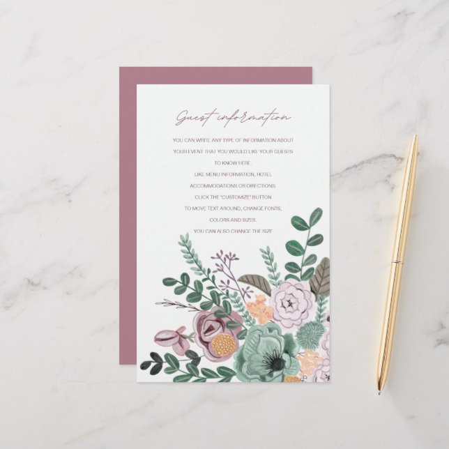 Romantiska handmålade blommor Gästinformation (Fram/Back In Situ)