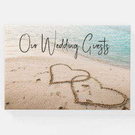 Romantiska Hearts in Sand Beach Wedding Gästböcker