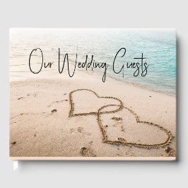 Romantiska Hearts in Sand Beach Wedding Gästböcker