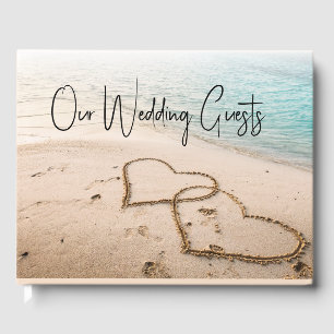 Romantiska Hearts in Sand Beach Wedding Gästböcker