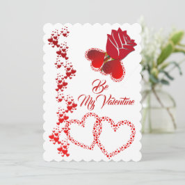 Romantiska Hearts Röd ros är min Valentine Julkort