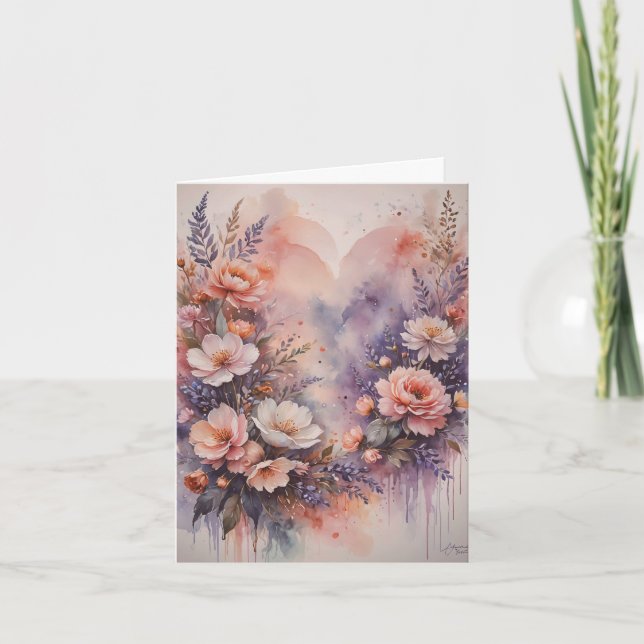 Romantiska hjärtan och blommor Alla hjärtans dag Kort (Framsida)