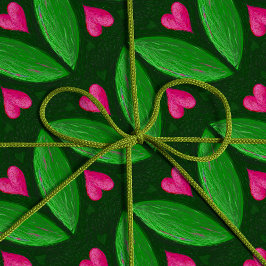 Romantiska hjärtan och löv - grönt och rosa färg presentpapper